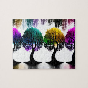 Silhouette Trees with Pastel Color Foliage Jigsaw Puzzle