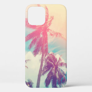 Silhouette tropical palm tree with sun light on su iPhone 12 case