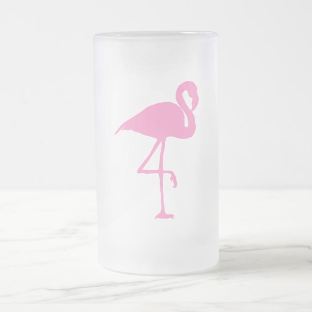 Silhouette Tropical Pink Flamingo Frosted Glass Beer Mug (Center)