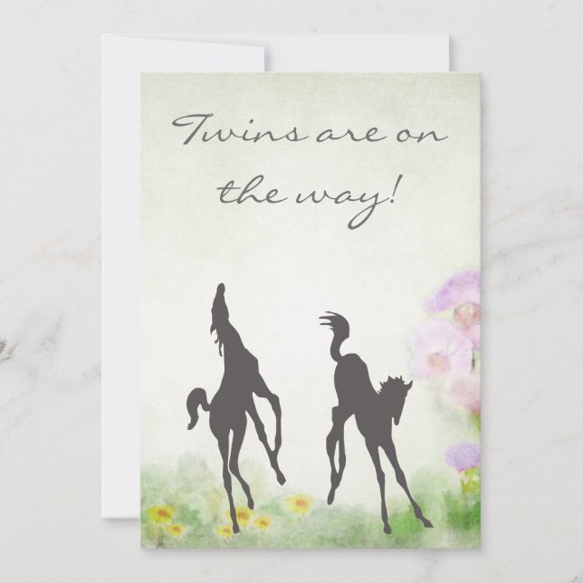 Silhouette Twin Foals Horse Baby Shower Invitation (Front)