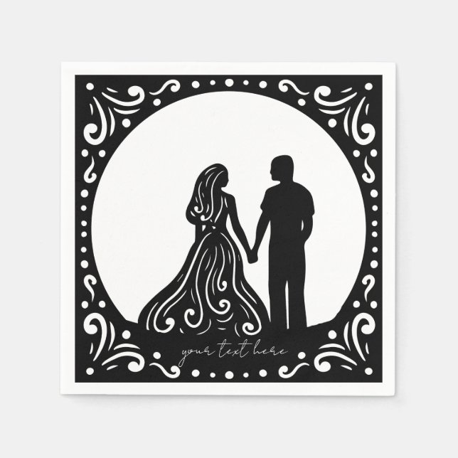 Silhouette Wedding Couple Black paper napkins (Front)