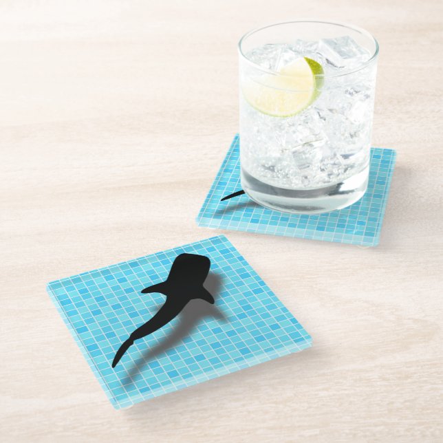 Silhouette Whale Shark in Swimming Pool Glass Coaster (Angled)