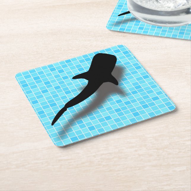 Silhouette Whale Shark in Swimming Pool Square Paper Coaster (Angled)