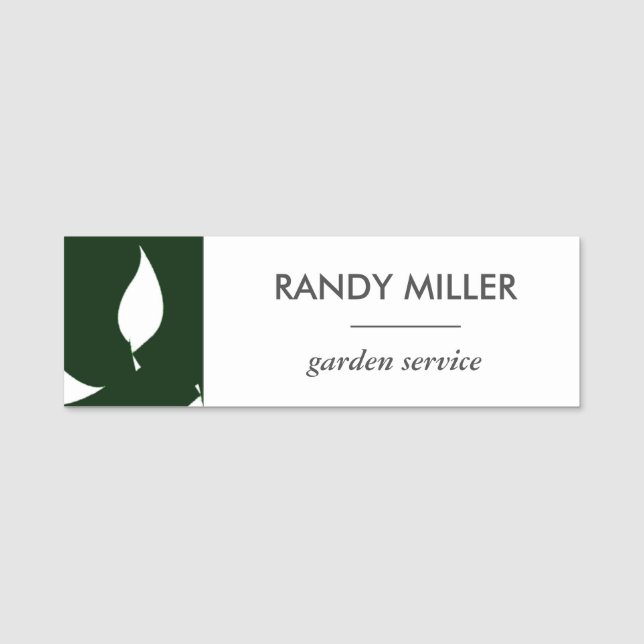 Silhouette white leaves green name tag (Front)