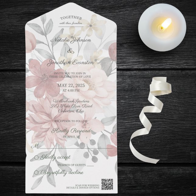 Silhouette Wildflower Bouquet with QR Code  All In All In One Invitation (Creator Uploaded)