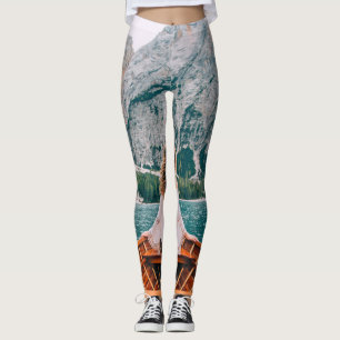Silhouette Woman Alpine Lake Nature Leggings