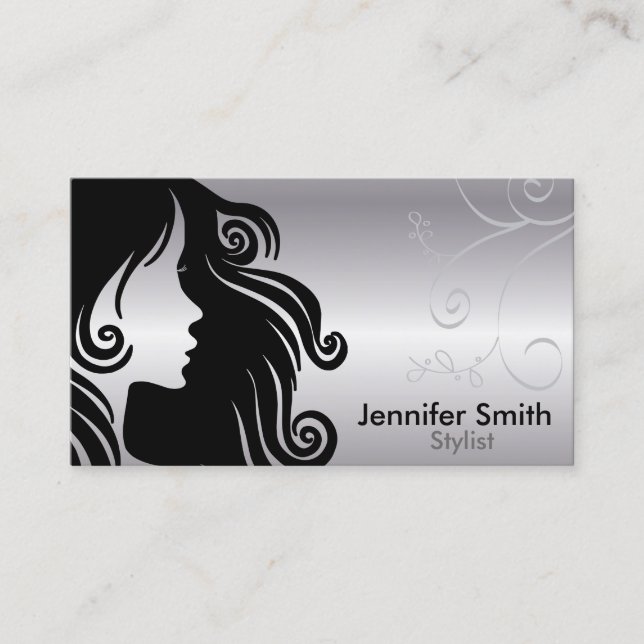 Silhouette Woman Hair Stylist Business Card (Front)