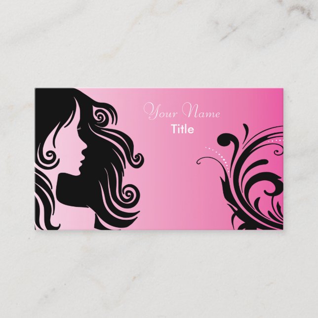 Silhouette Woman Hair Stylist - Pink Business Card (Front)