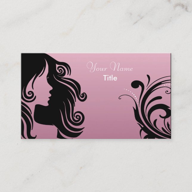 Silhouette Woman Hair Stylist | Pink Mauve Business Card (Front)