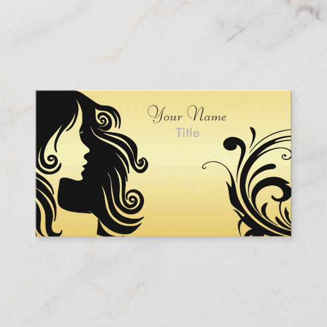 Silhouette Woman Hair Stylist - Yellow Business Card (Front)
