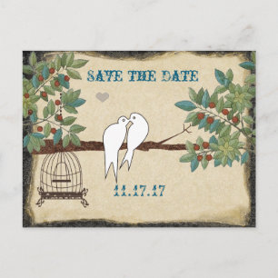 Silhouette Yellow Birds Bird Cage Save the Date Announcement Postcard