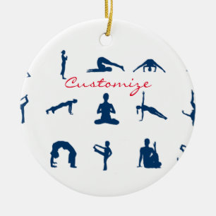 Silhouette Yoga Poses Thunder_Cove Ceramic Tree Decoration