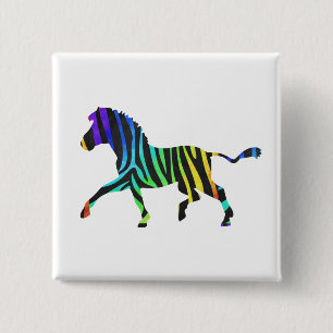 Silhouette Zebra Black and Rainbow 15 Cm Square Badge