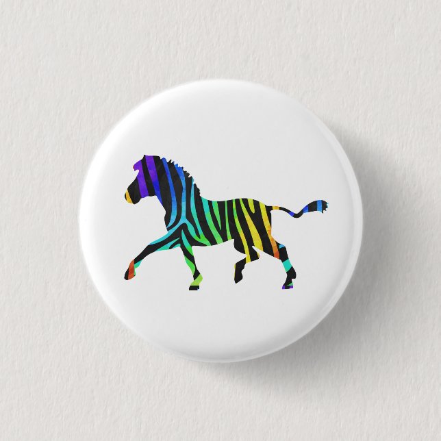 Silhouette Zebra Black and Rainbow 3 Cm Round Badge (Front)