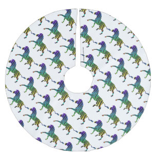 Silhouette Zebra Black and Rainbow Brushed Polyester Tree Skirt