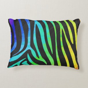 Silhouette Zebra Black and Rainbow Decorative Cushion