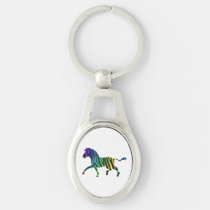 Silhouette Zebra Black and Rainbow Key Ring