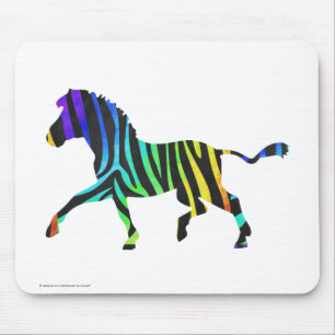Silhouette Zebra Black and Rainbow Mouse Mat
