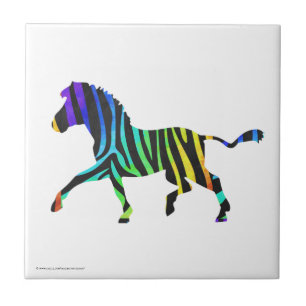 Silhouette Zebra Black and Rainbow Tile