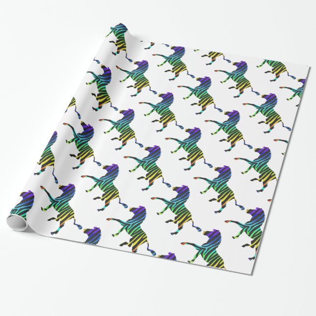Silhouette Zebra Black and Rainbow Wrapping Paper (Unrolled)