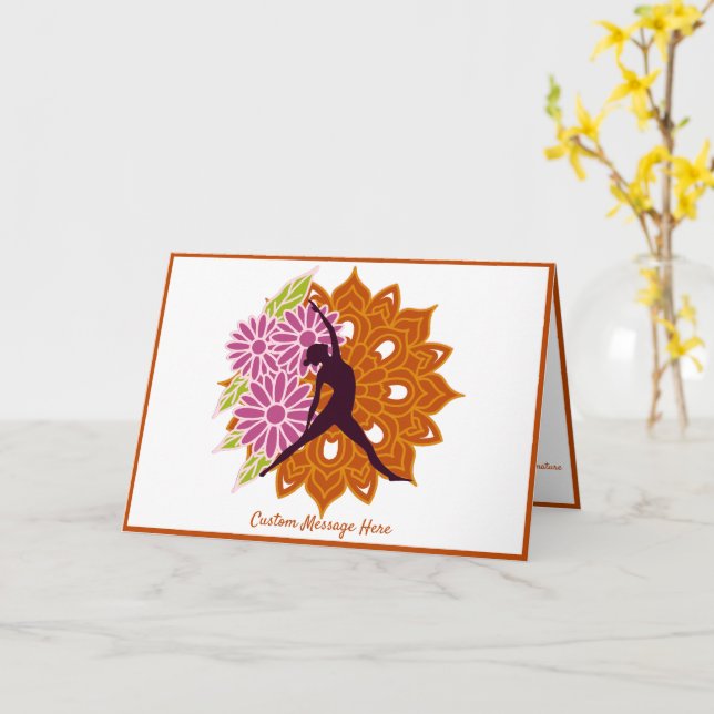 Silhouette Zen Yoga Pose on Gold Mandala Card (Yellow Flower)