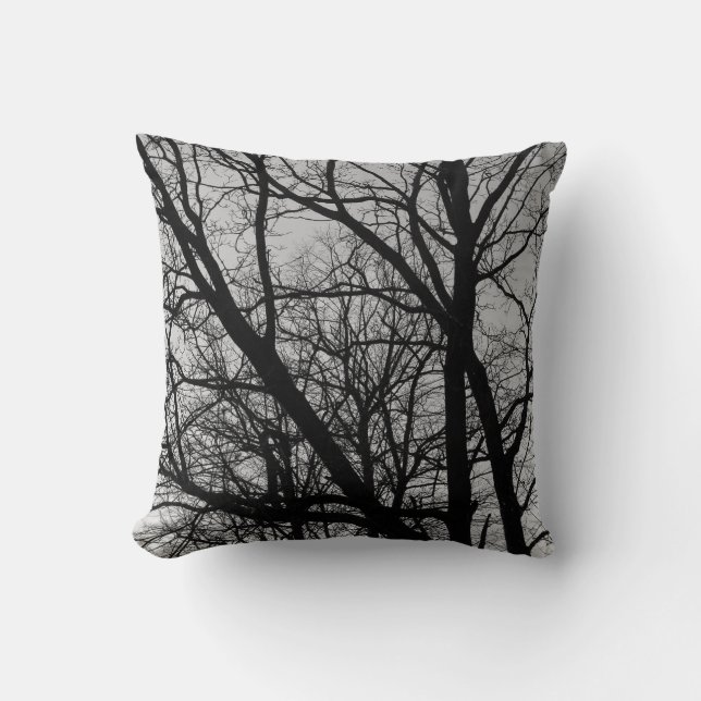 Silhouetted Branches - Black and White Cushion (Front)