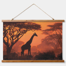 Silhouetted Giraffe Sunset Safari Wall Art