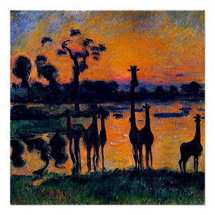 Silhouetted Giraffes Poster