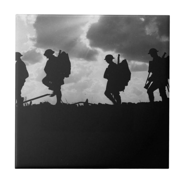 Silhouetted Marching World War I Soldiers (1917) Tile (Front)