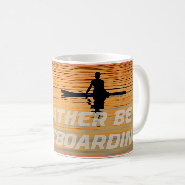 Silhouetted paddle boarder peaceful sunset coffee mug (Front Right)