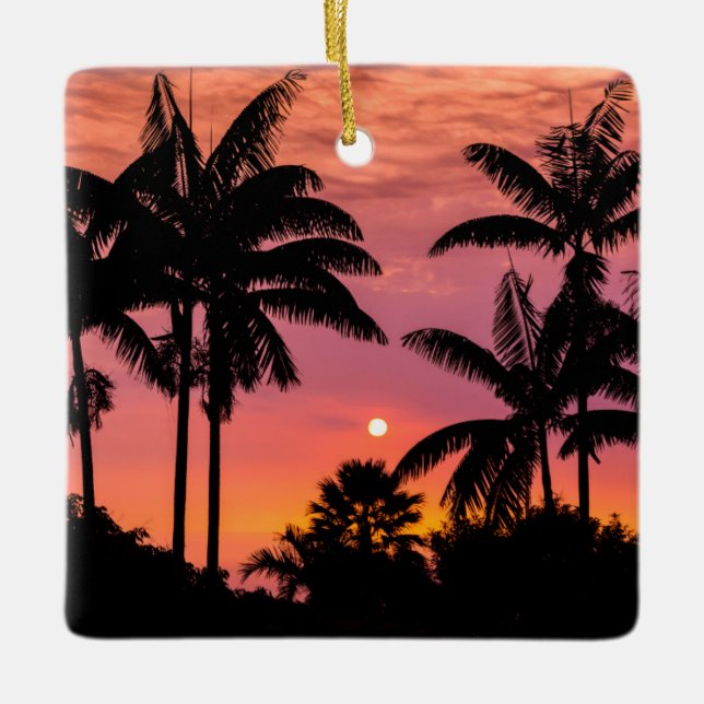 Silhouetted palm trees, Hawaii Ceramic Ornament (Front)