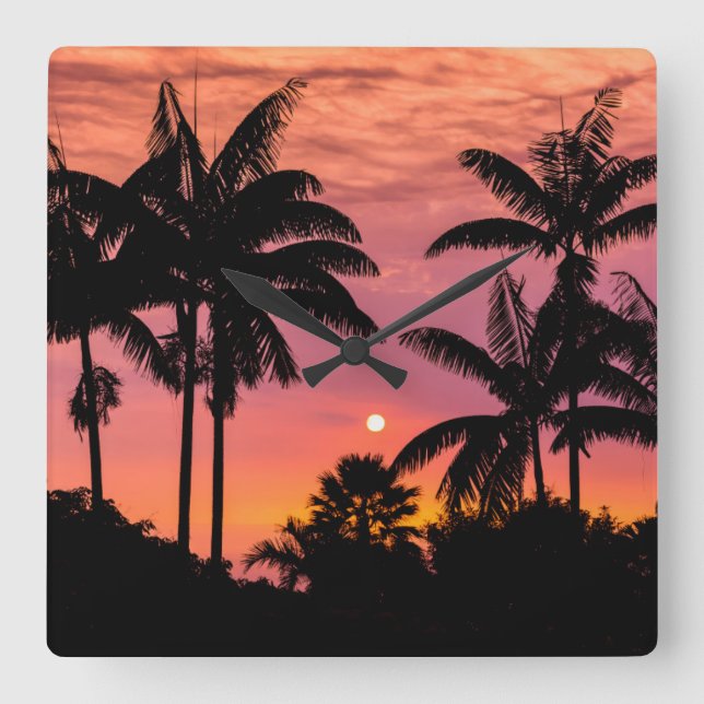 Silhouetted palm trees, Hawaii Square Wall Clock (Front)