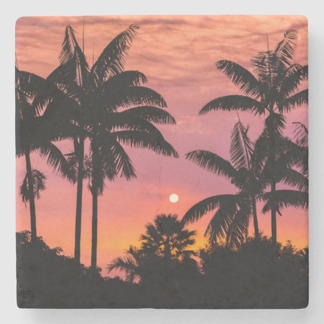 Silhouetted palm trees, Hawaii Stone Coaster (Front)