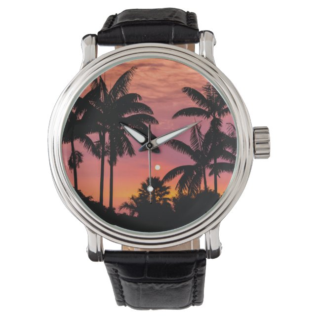 Silhouetted palm trees, Hawaii Watch (Front)