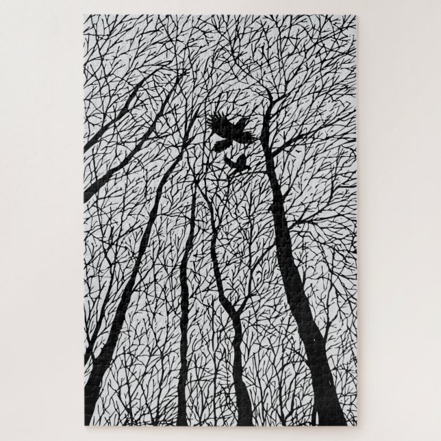 Silhouetted Ravens in the Winter Trees Jigsaw Puzzle (Vertical)
