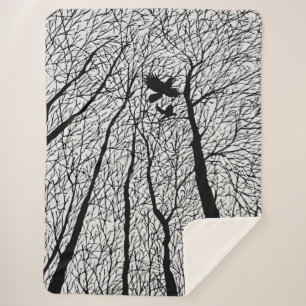 Silhouetted Ravens in the Winter Trees Sherpa Blanket