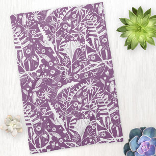 Silhouettes Botanical Floral Purple Tea Towel