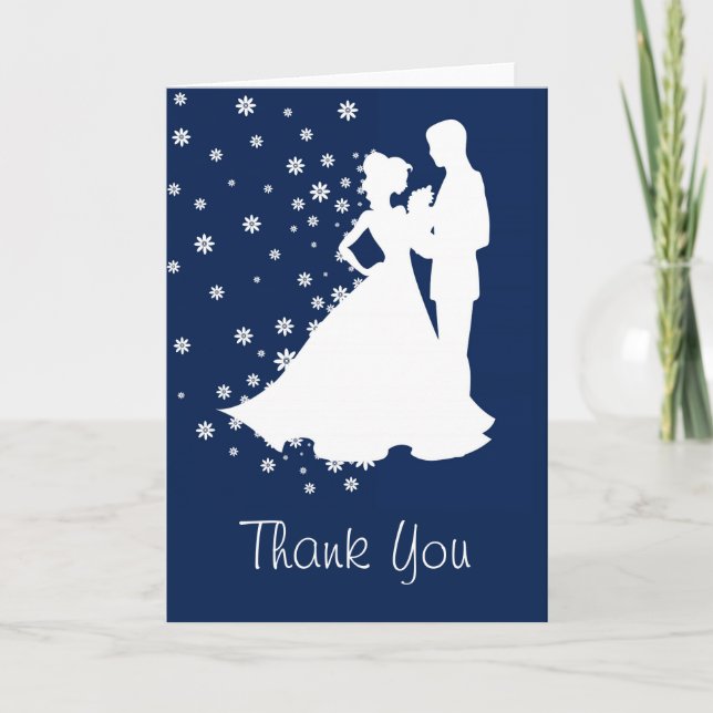Silhouettes Navy Blue Wedding Thank You Card (Front)