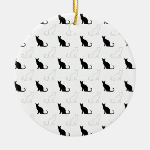 Silhouettes Of Black and White Cats Ceramic Tree Decoration