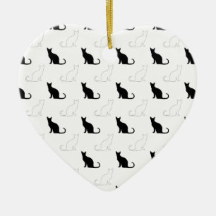Silhouettes Of Black and White Cats Ceramic Tree Decoration
