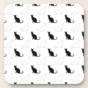 Silhouettes Of Black and White Cats Coaster