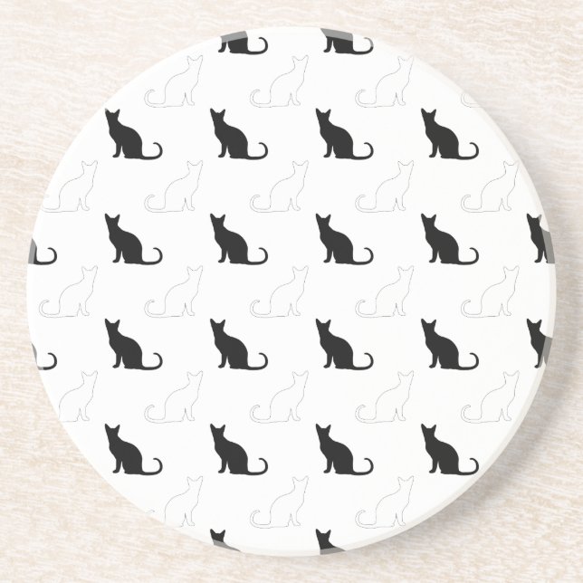 Silhouettes Of Black and White Cats Coaster (Front)