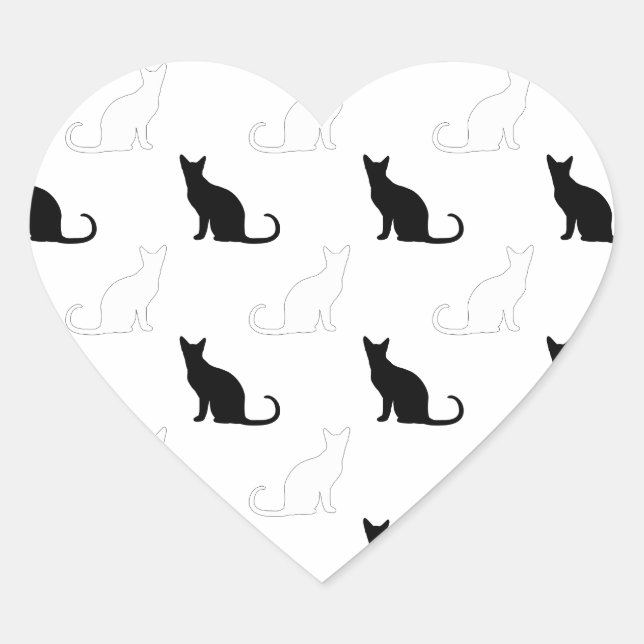 Silhouettes Of Black and White Cats Heart Sticker (Front)