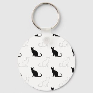 Silhouettes Of Black and White Cats Key Ring