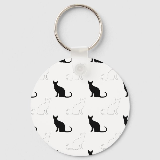 Silhouettes Of Black and White Cats Key Ring (Front)