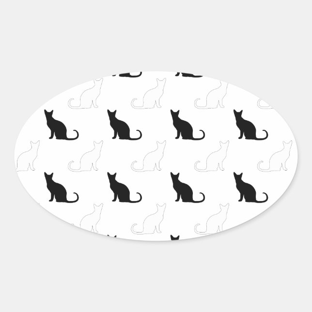 Silhouettes Of Black and White Cats Oval Sticker (Front)