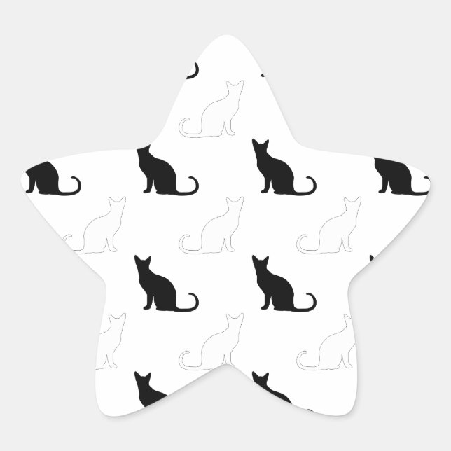 Silhouettes Of Black and White Cats Star Sticker (Front)