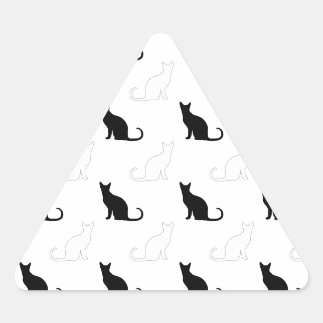 Silhouettes Of Black and White Cats Triangle Sticker (Front)