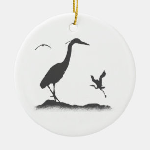 Silhouettes of Great Blue Heron Ceramic Tree Decoration