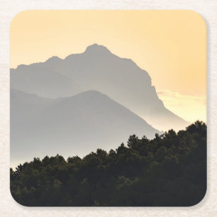 Silhouettes of Mountains Square Paper Coaster